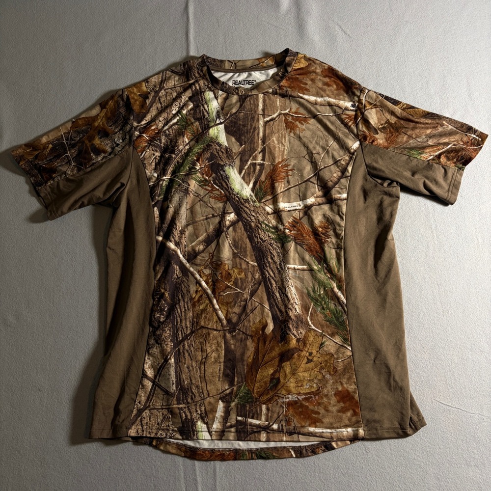Realtree Mens Camo Performance T-Shirt Large Brown AP Camouflage Short‎ Sleeve